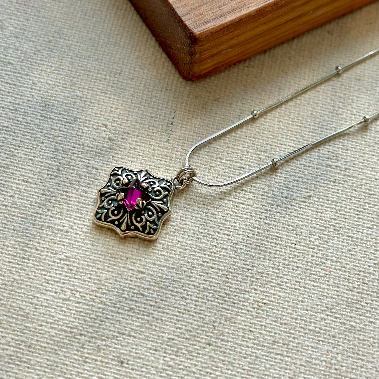 Deep Pink Garnet Dotty Srerling Silver Necklace