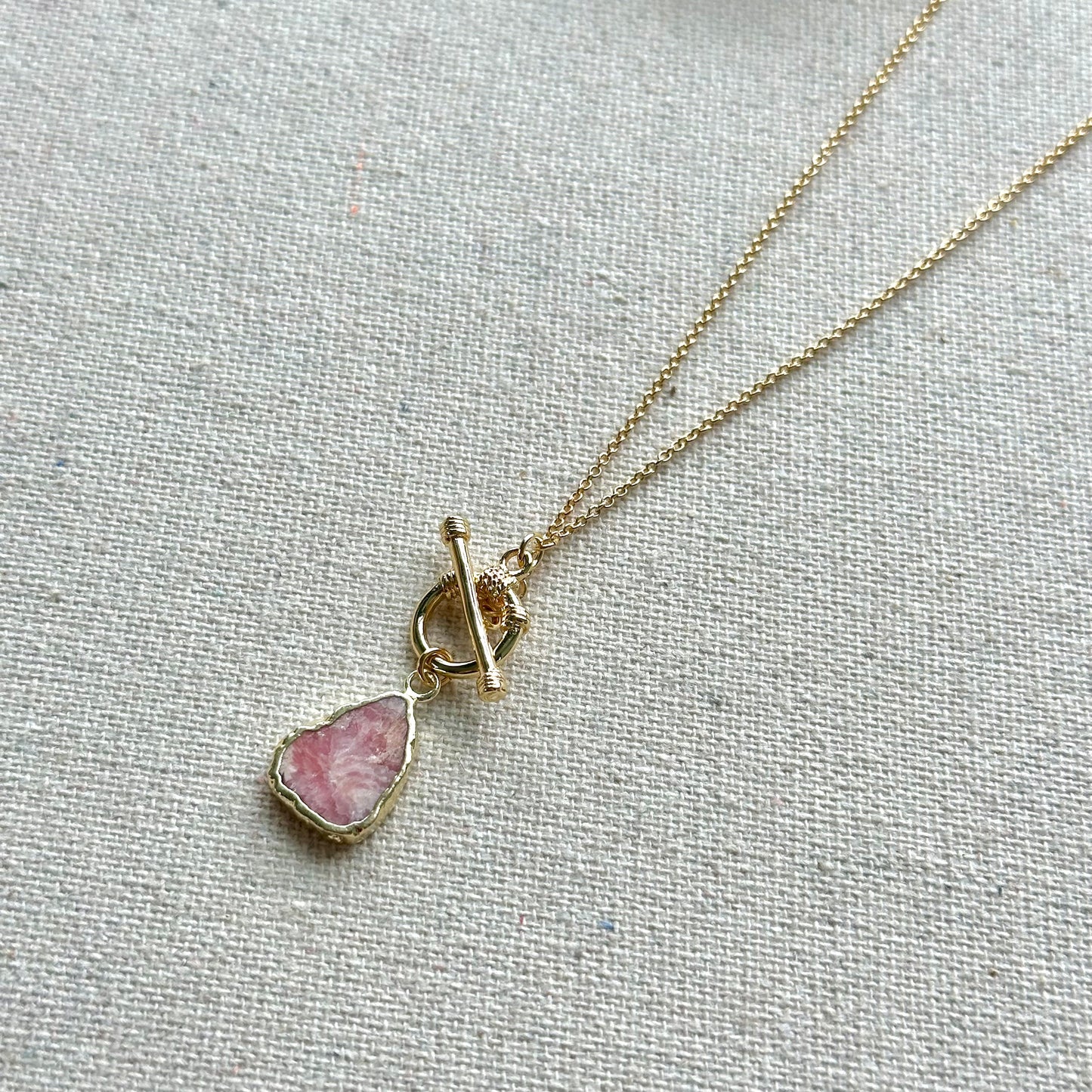 Rhodochrosite Hoop Toggle Long Gold-plated Necklace