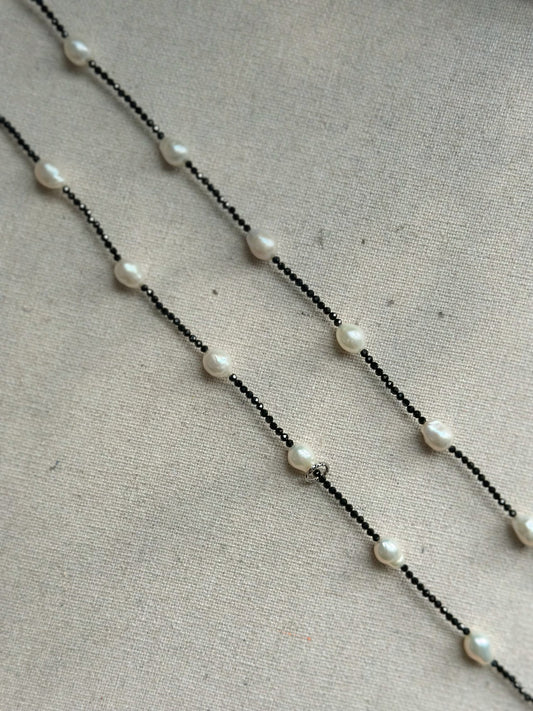 Multi-way Black Spinel And Freshwater Pearl Beaded Long Necklace