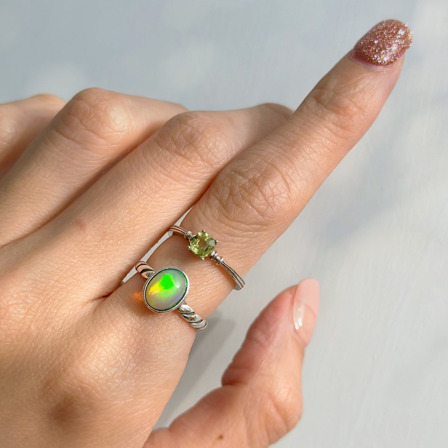 Green Tourmaline Adjustable Sterling Silver Ring