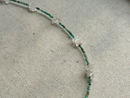 Turquoise And Clear Quartz Beaded Necklace