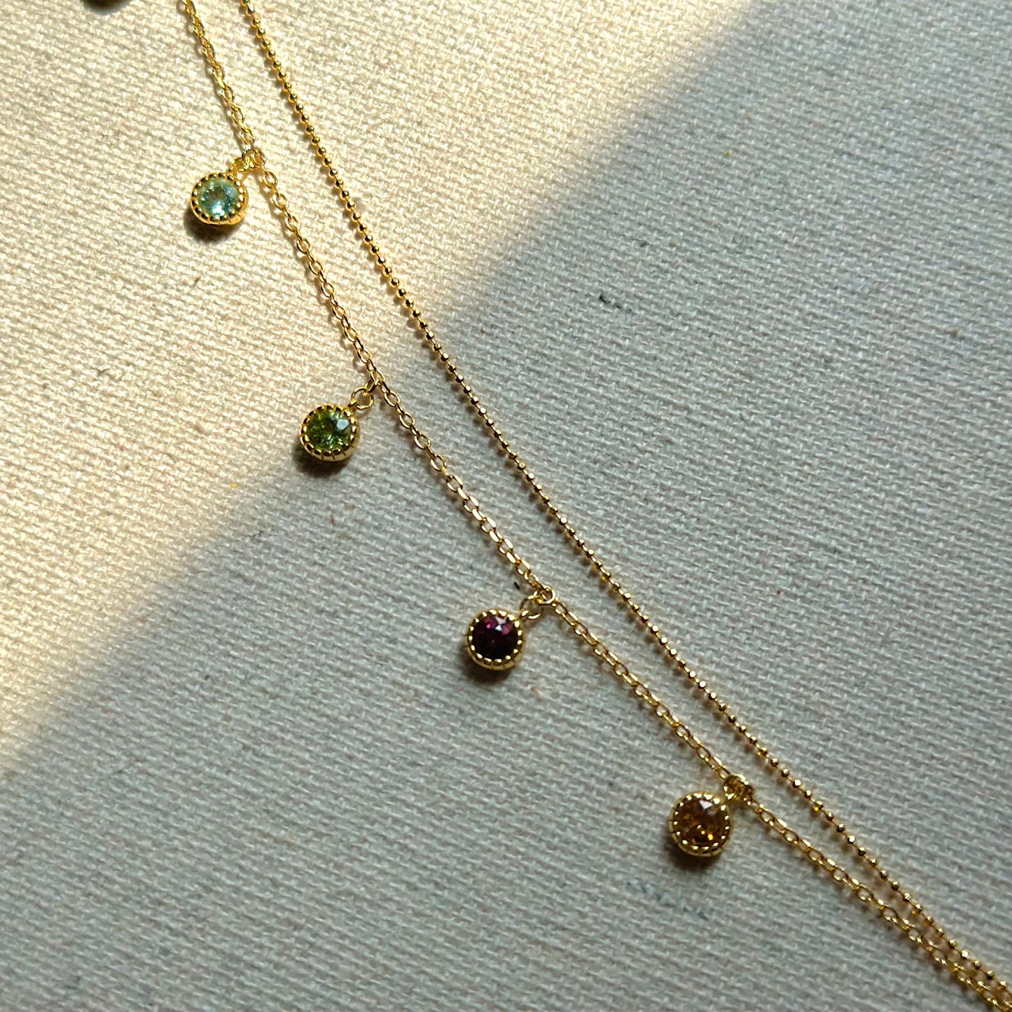 Mixed Tourmaline Dangling Double Layer Gold-plated Necklace