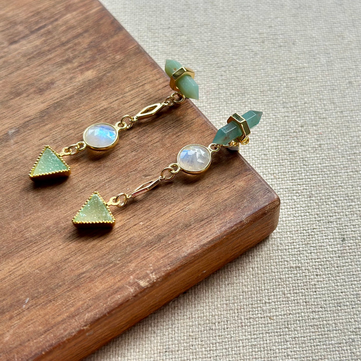 Amazonite And Moonstone Two-way Gold-plated Earring