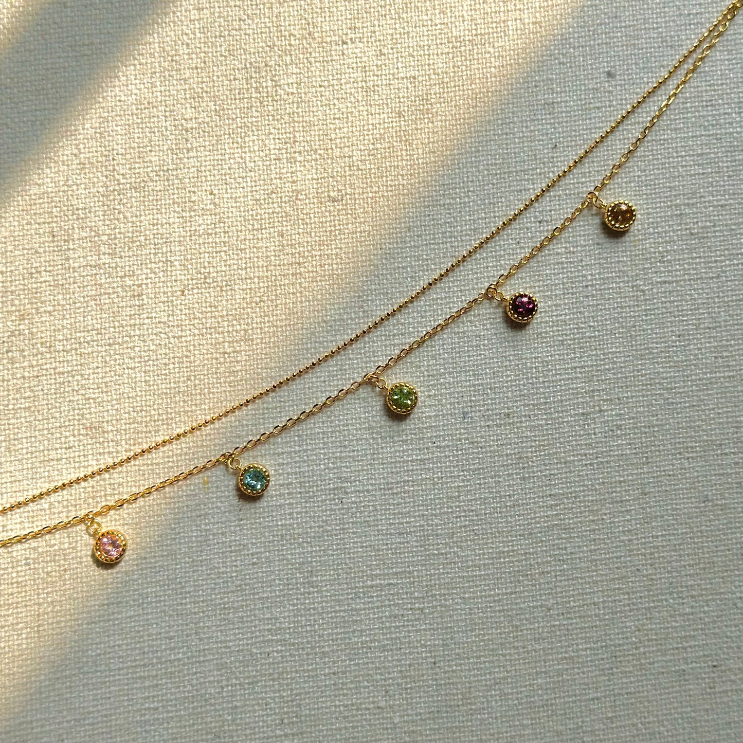 Mixed Tourmaline Dangling Double Layer Gold-plated Necklace