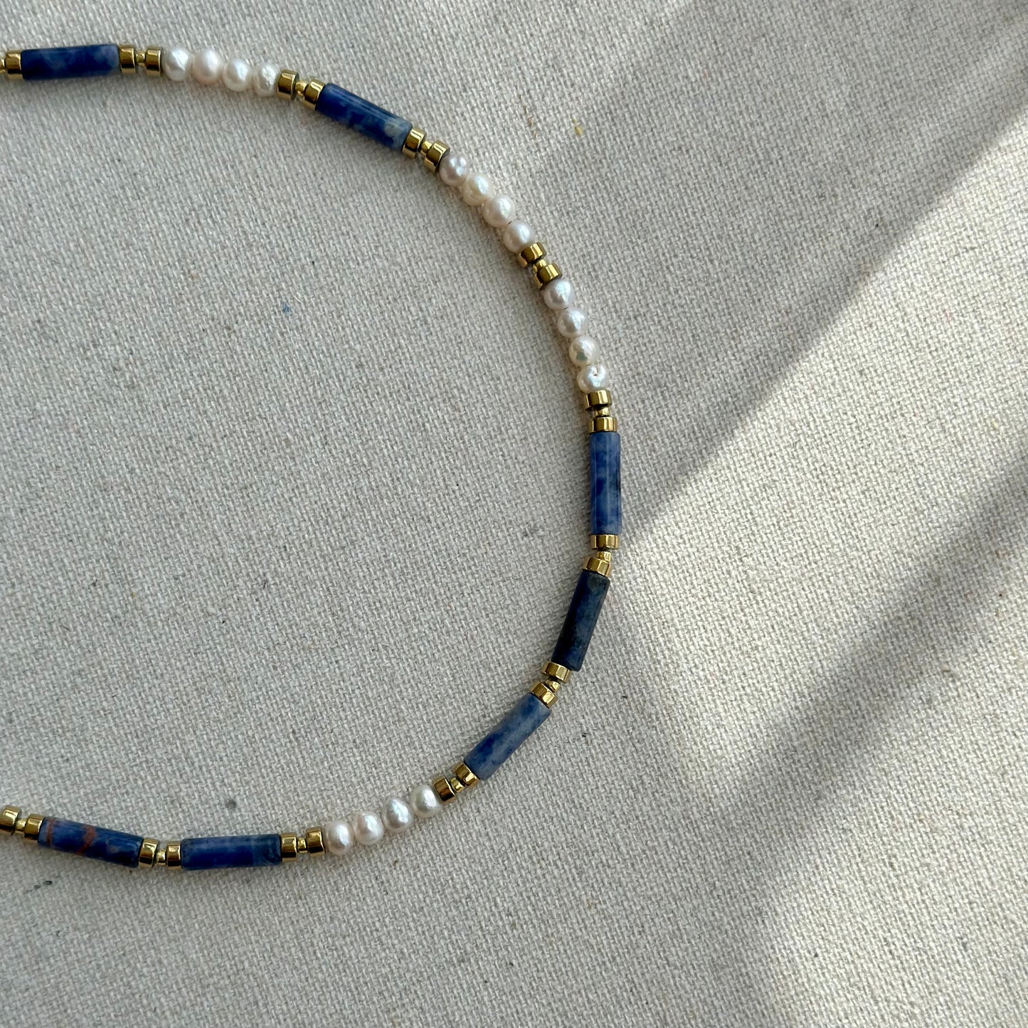 Sodalite And Freshwater Pearl Beaded Necklace