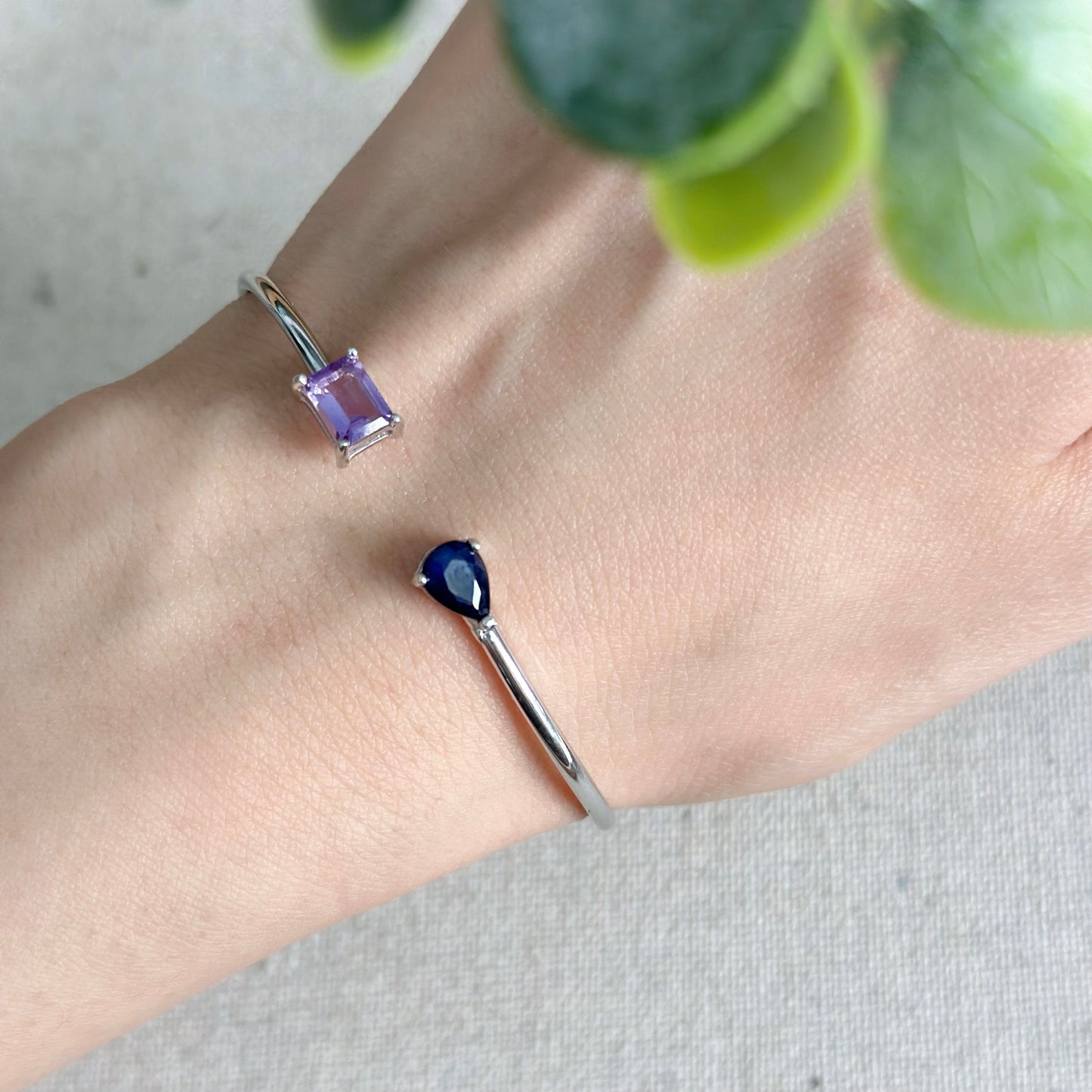 Sapphire And Amethyst Sterling Silver Bangle