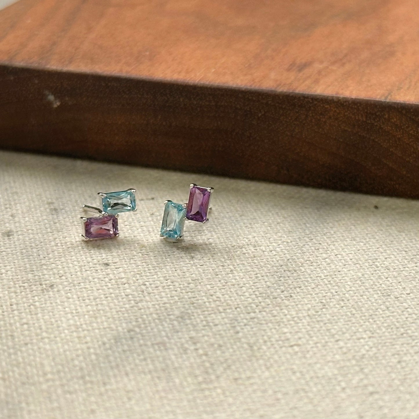 Topaz And Amethyst Sterling Silver Ear Stud