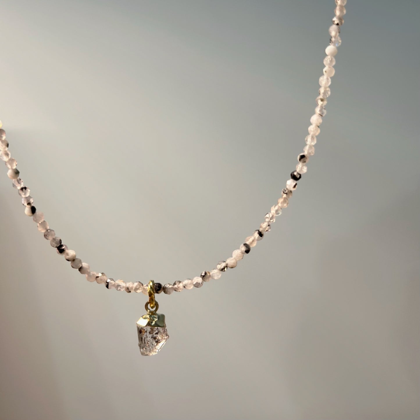 Moonstone Beaded And Herkimer Diamond Necklace