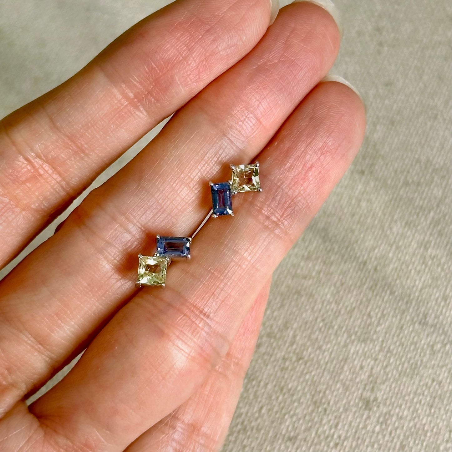 Mixed Iolite And Heliodor Sterling Silver Ear Stud