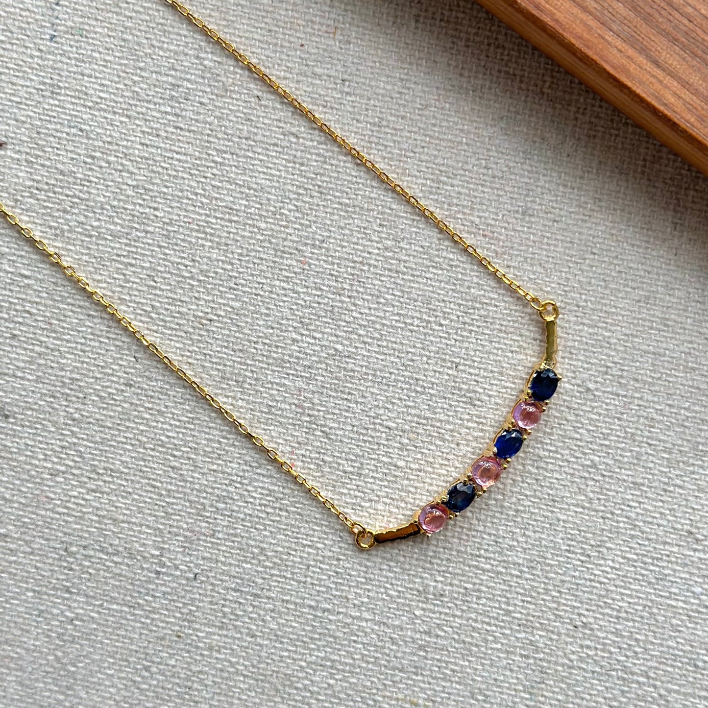 Sapphire And Pink Sapphire Curved Gold-plated Sterling Silver Necklace