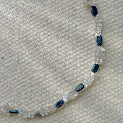 Clear Quartz And Lapis Beaded Necklace