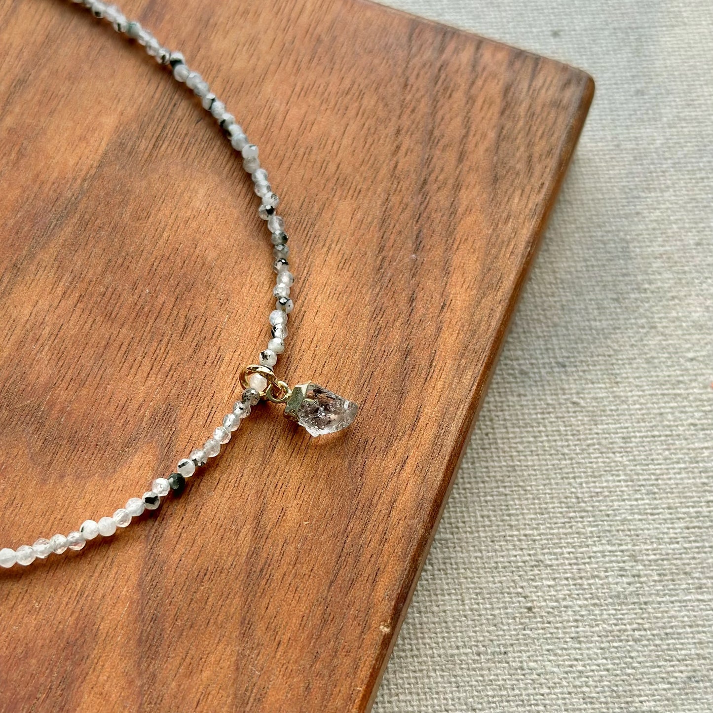 Moonstone Beaded And Herkimer Diamond Necklace