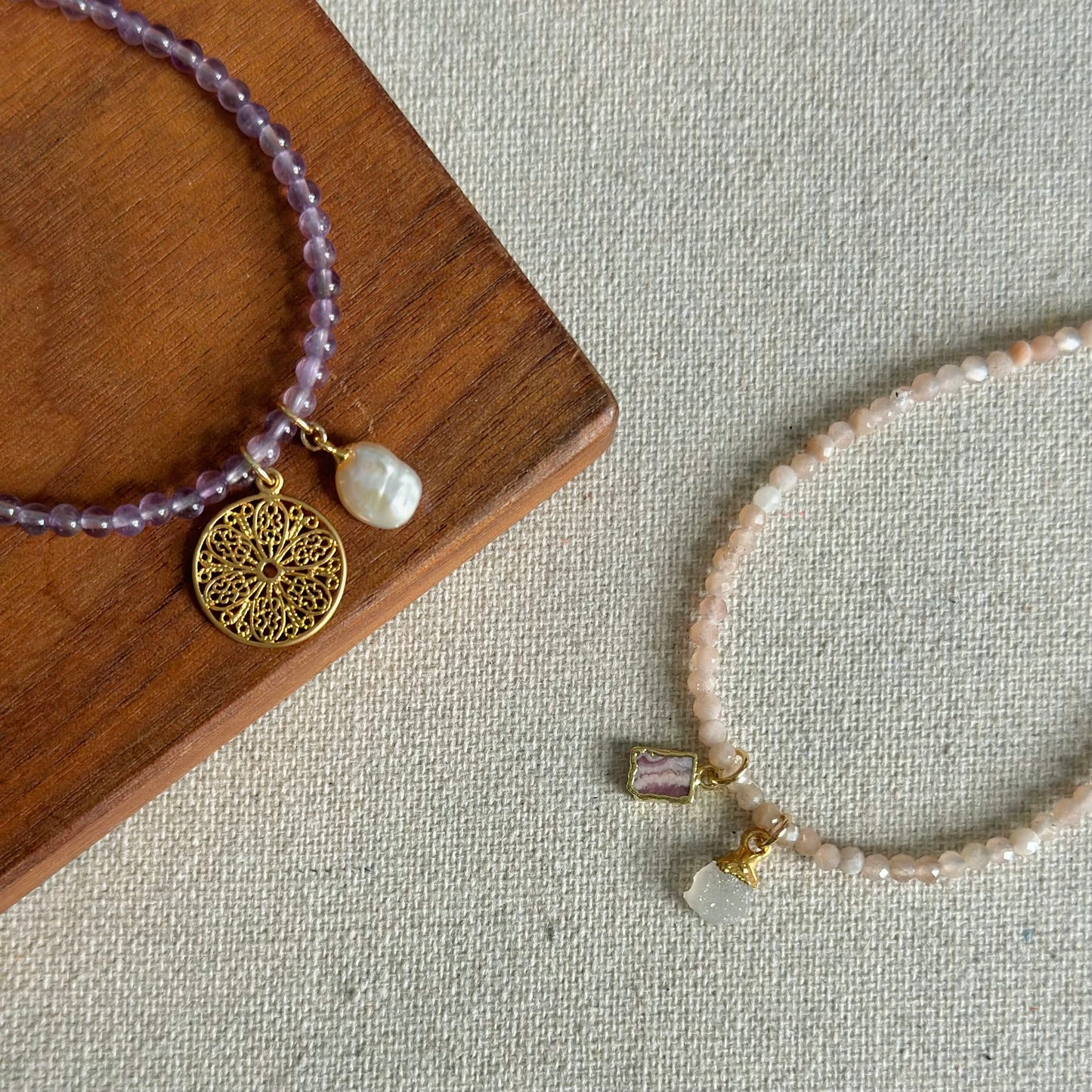 Sunstone Beaded And Rhodochrosite Bracelet