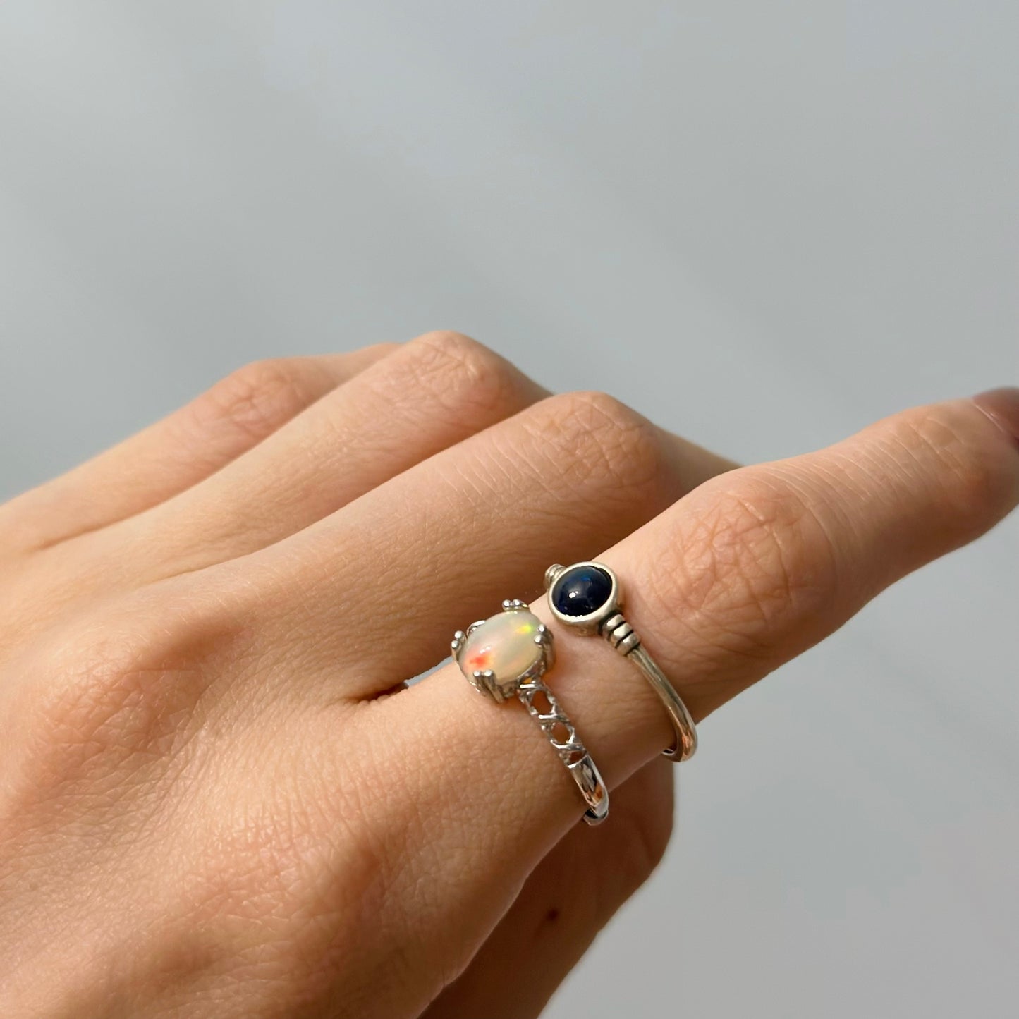 Opal Cross Band Adjustable Sterling Silver Ring