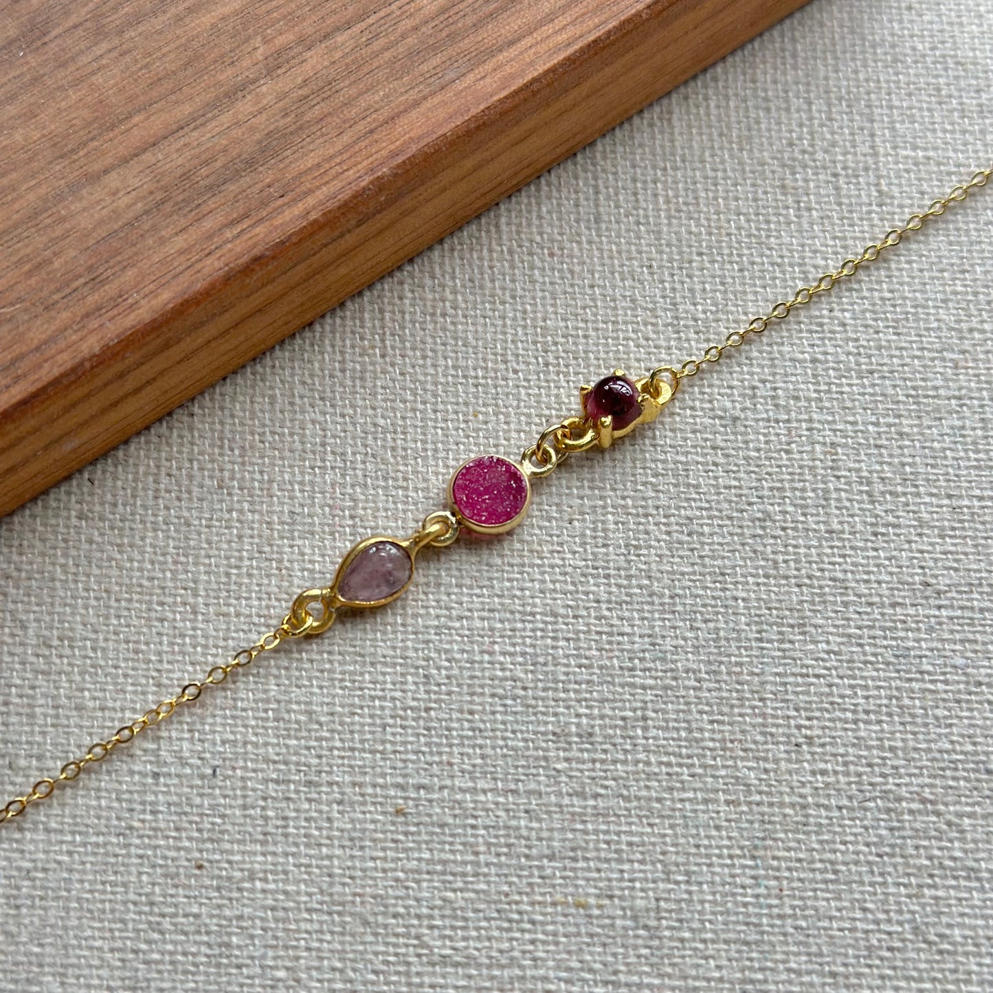 Tourmaline And Druzy Adjustable Gold-plated Bracelet