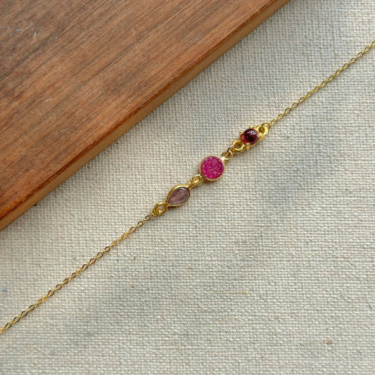 Tourmaline And Druzy Adjustable Gold-plated Bracelet