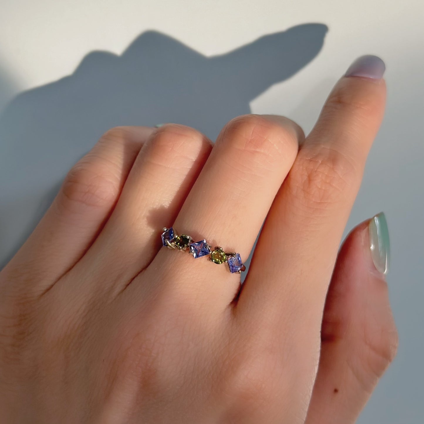 Tanzanite And Green Tourmaline Adjustable Sterling Silver Ring