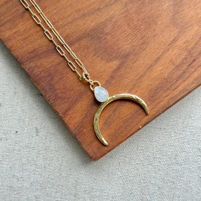 Half Moon Moonstone Clip Chain Gold-plated Italian Sterling Silver Long Necklace