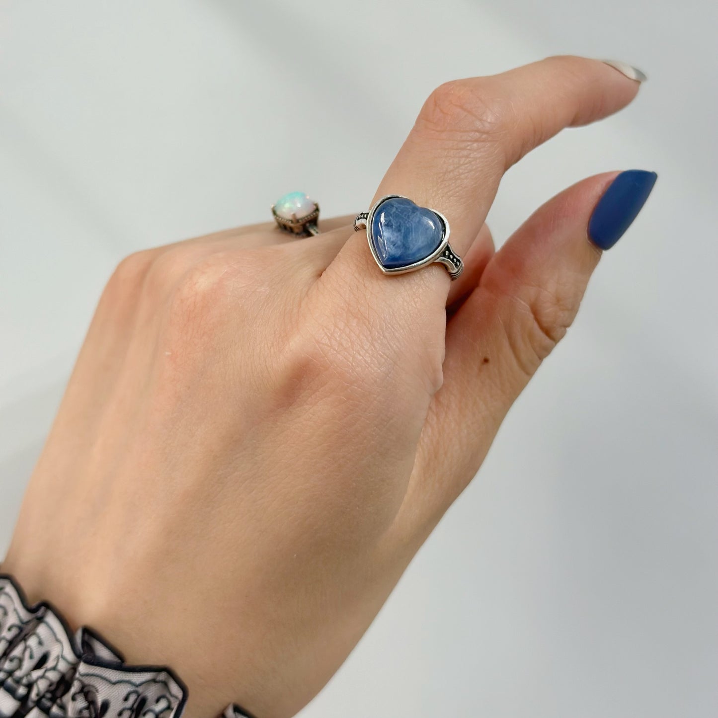 Kyanite Heart Vintage-Inspired Adjustable Sterling Silver Ring