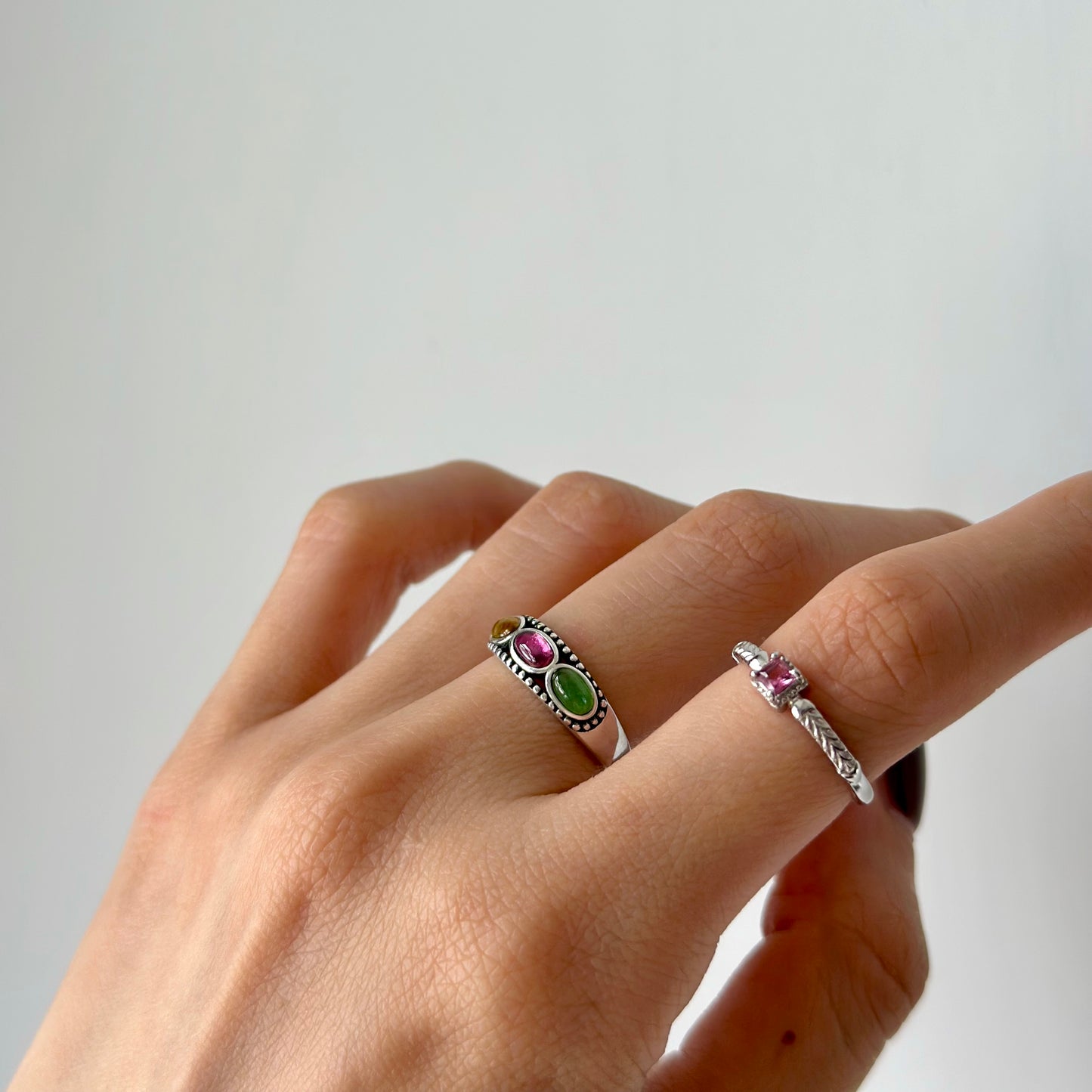 Tourmaline Mix Eternity Adjustable Sterling Silver Ring