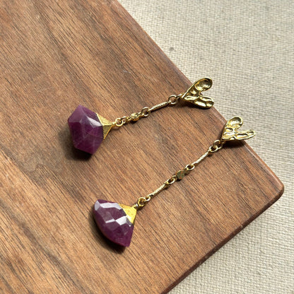 Ruby And Textured Heart Gold-plated Earring