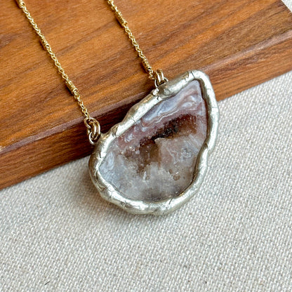 Oversized Agate Raw Stone Two Tone Gold-plated Extra Long Necklace