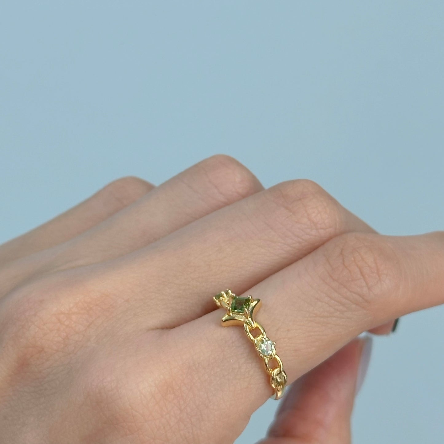 Peridot And Topaz Adjustable Gold-plated Ring