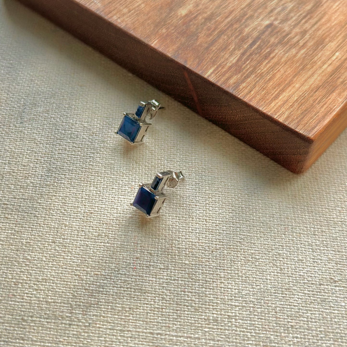 Sapphire Geometric Sterling Silver Ear Stud