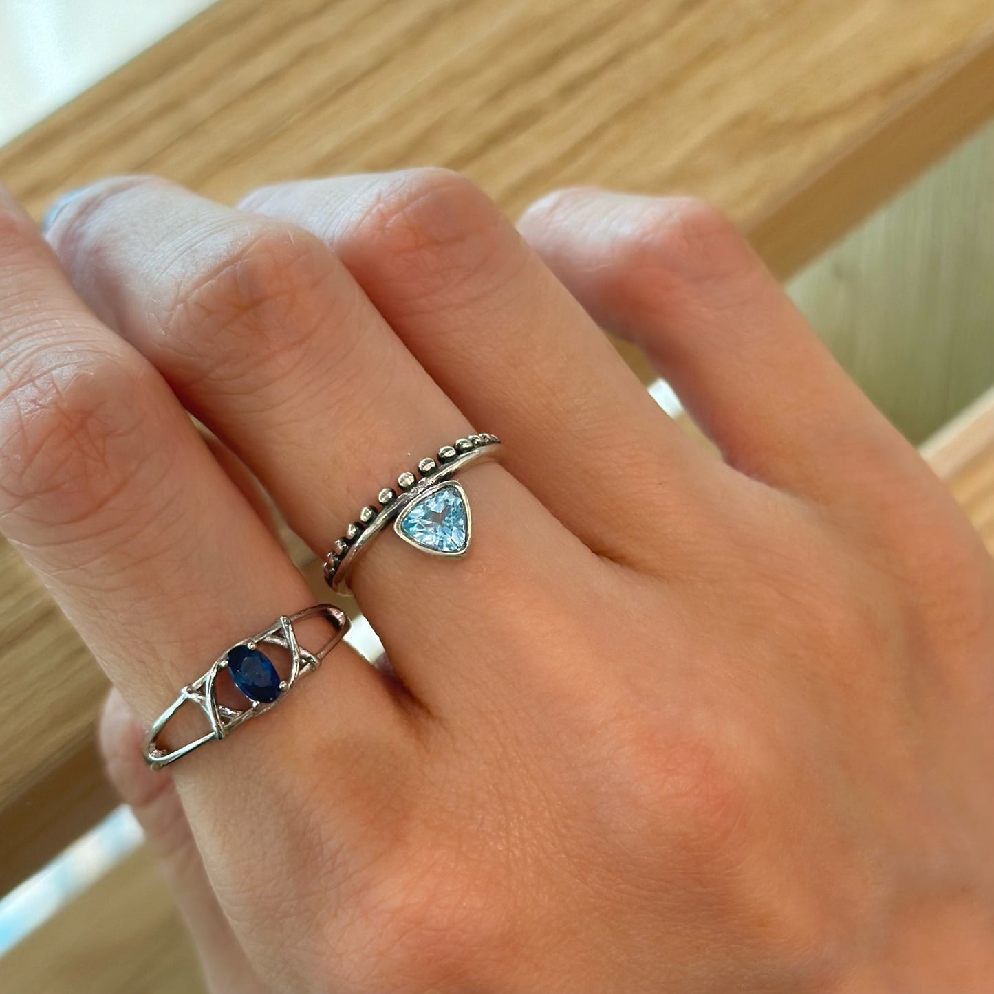 Sapphire Cross Adjustable Sterling Silver Ring