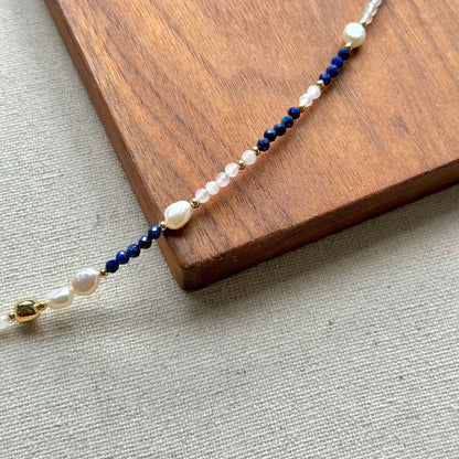 Moonstone And Lapis Mixed Freshwater Pearl Beaded Necklace