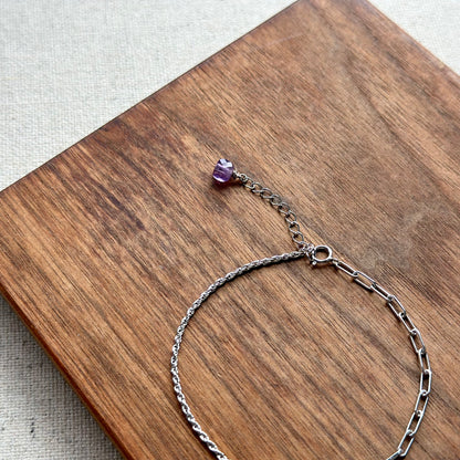 Druzy And Amethyst Adjustable Sterling Silver Bracelet