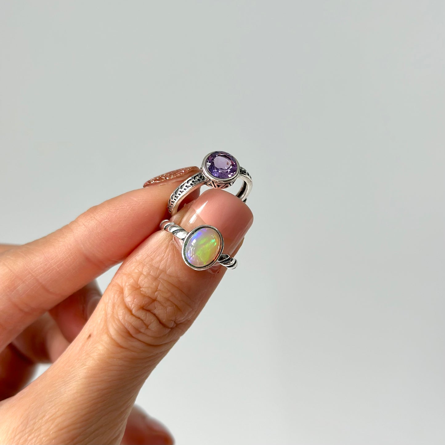 Amethyst February Birthstone Adjustable Sterling Silver Ring