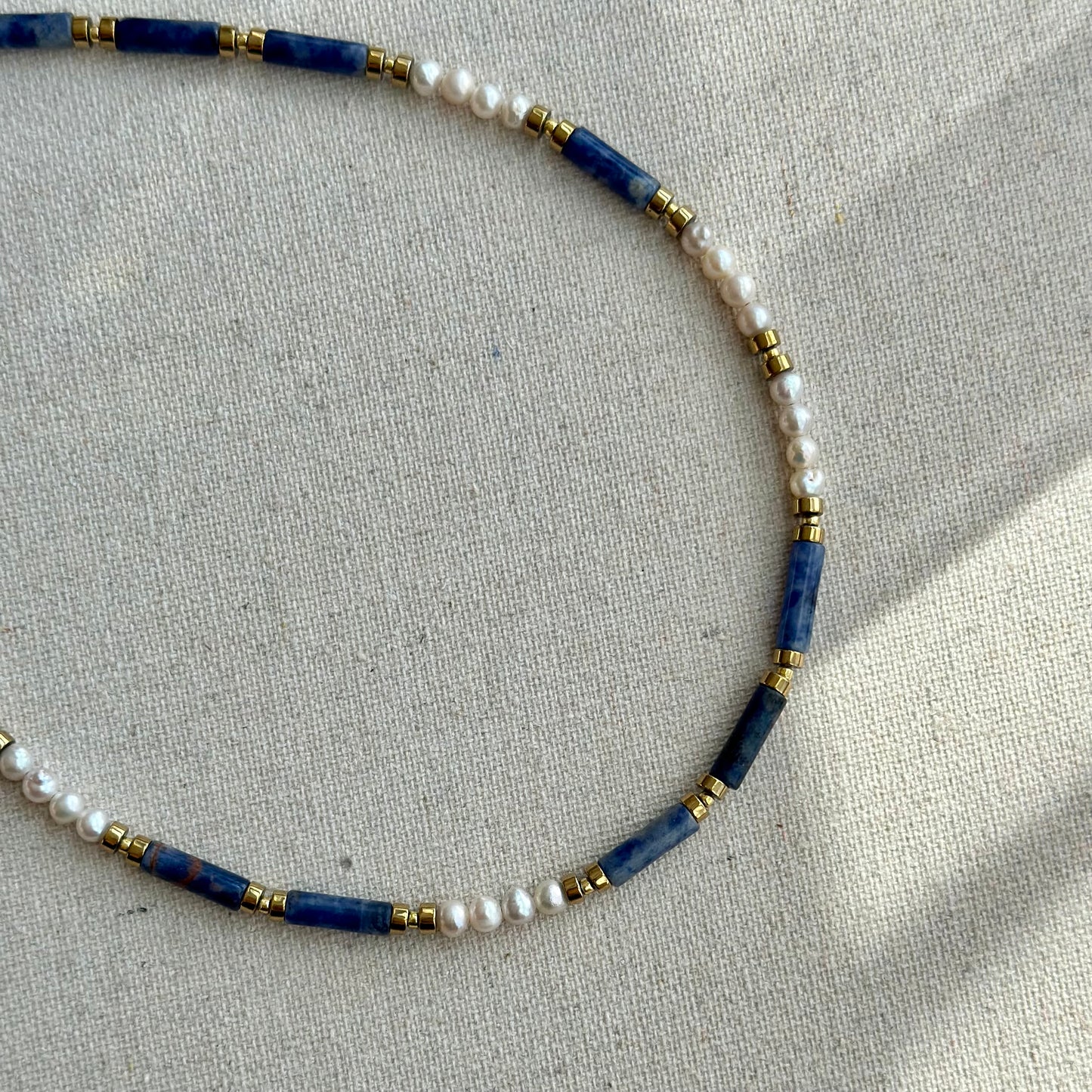 Sodalite And Freshwater Pearl Beaded Necklace