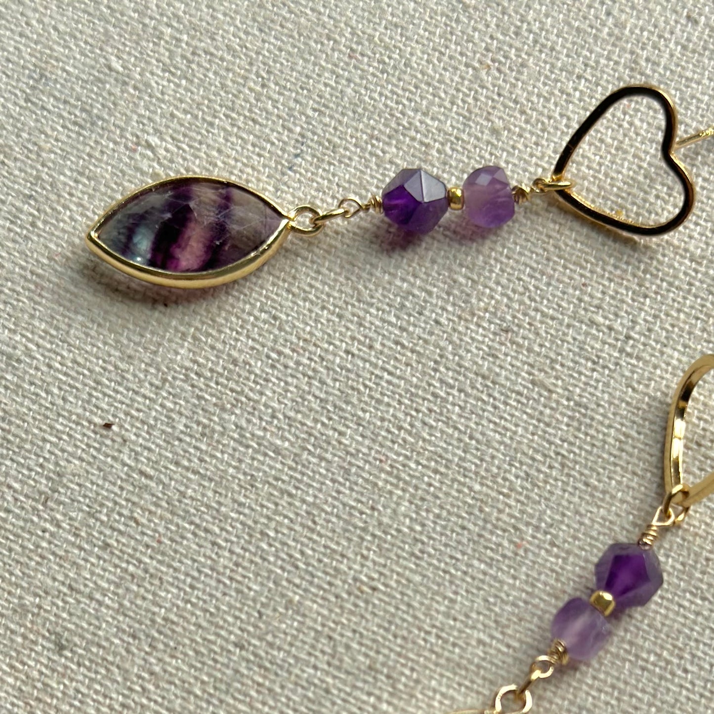 Fluorite And Amethyst Gold-plated Earring