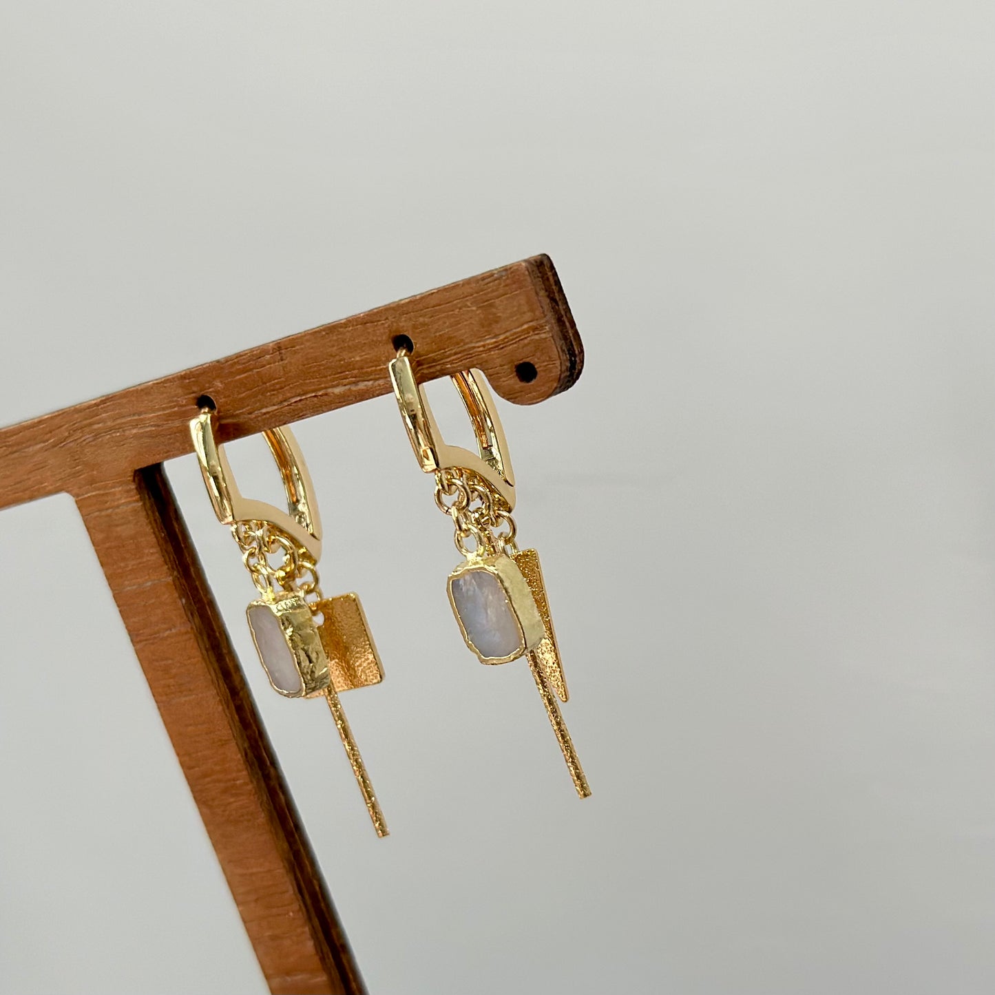 Moonstone Dangling Gold-plated Ear Hoop