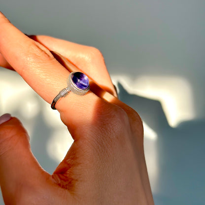 Fluorite Cabochon Bezel Set Adjustable Sterling Silver Ring