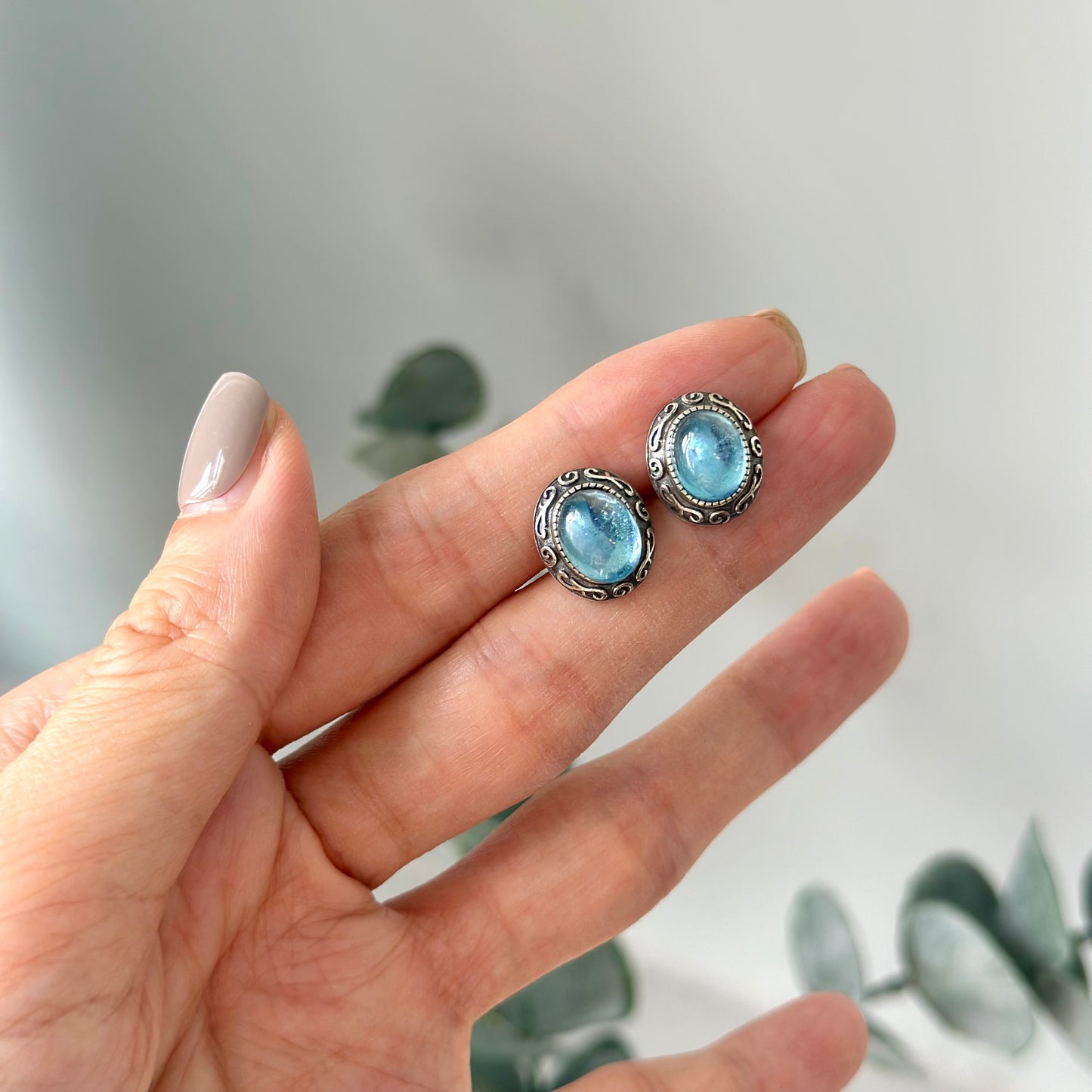 Aquamarine March Birthstone Sterling Silver Ear Stud