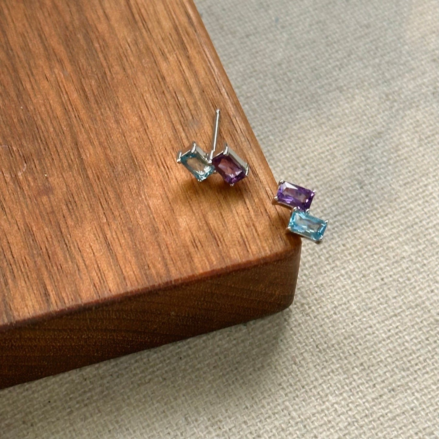 Topaz And Amethyst Sterling Silver Ear Stud