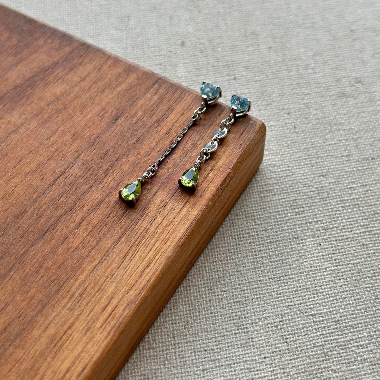 Topaz Heart And Peridot Asymmetric Sterling Silver Earring