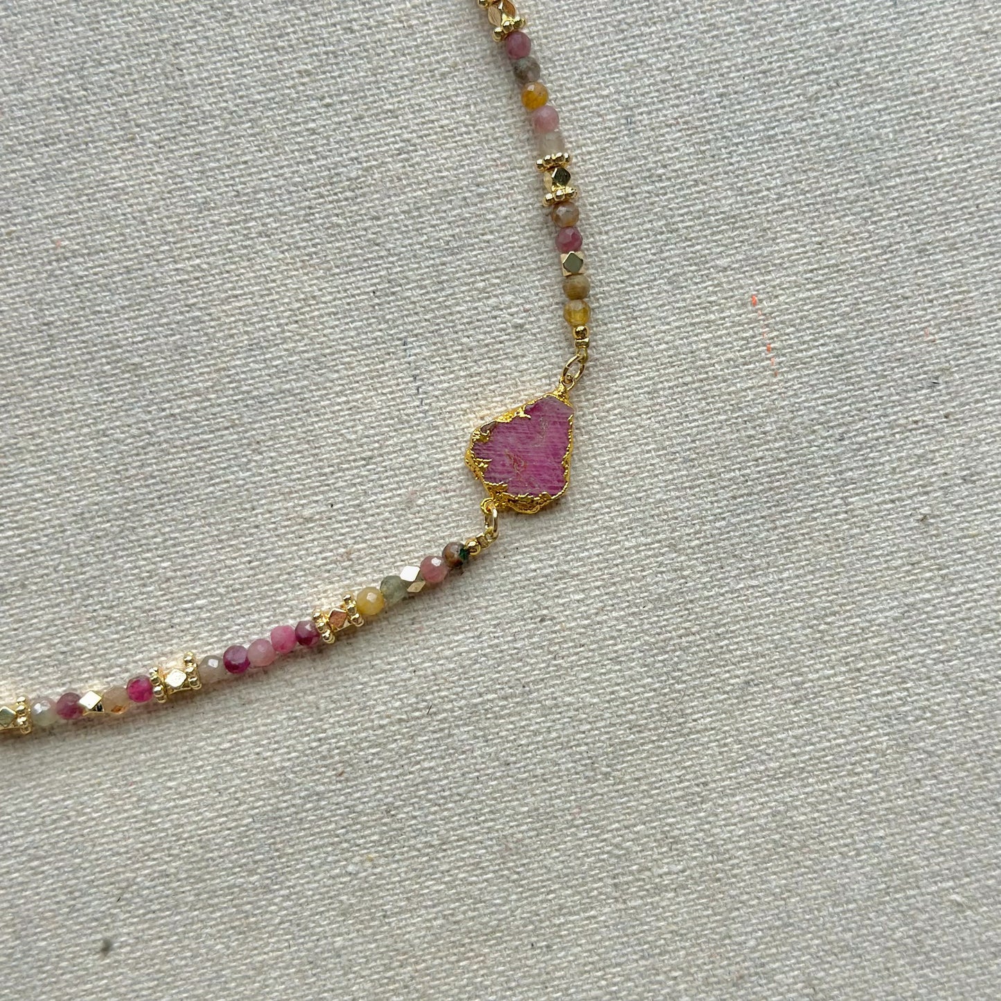 Pink Sapphire And Tourmaline Beaded Necklace