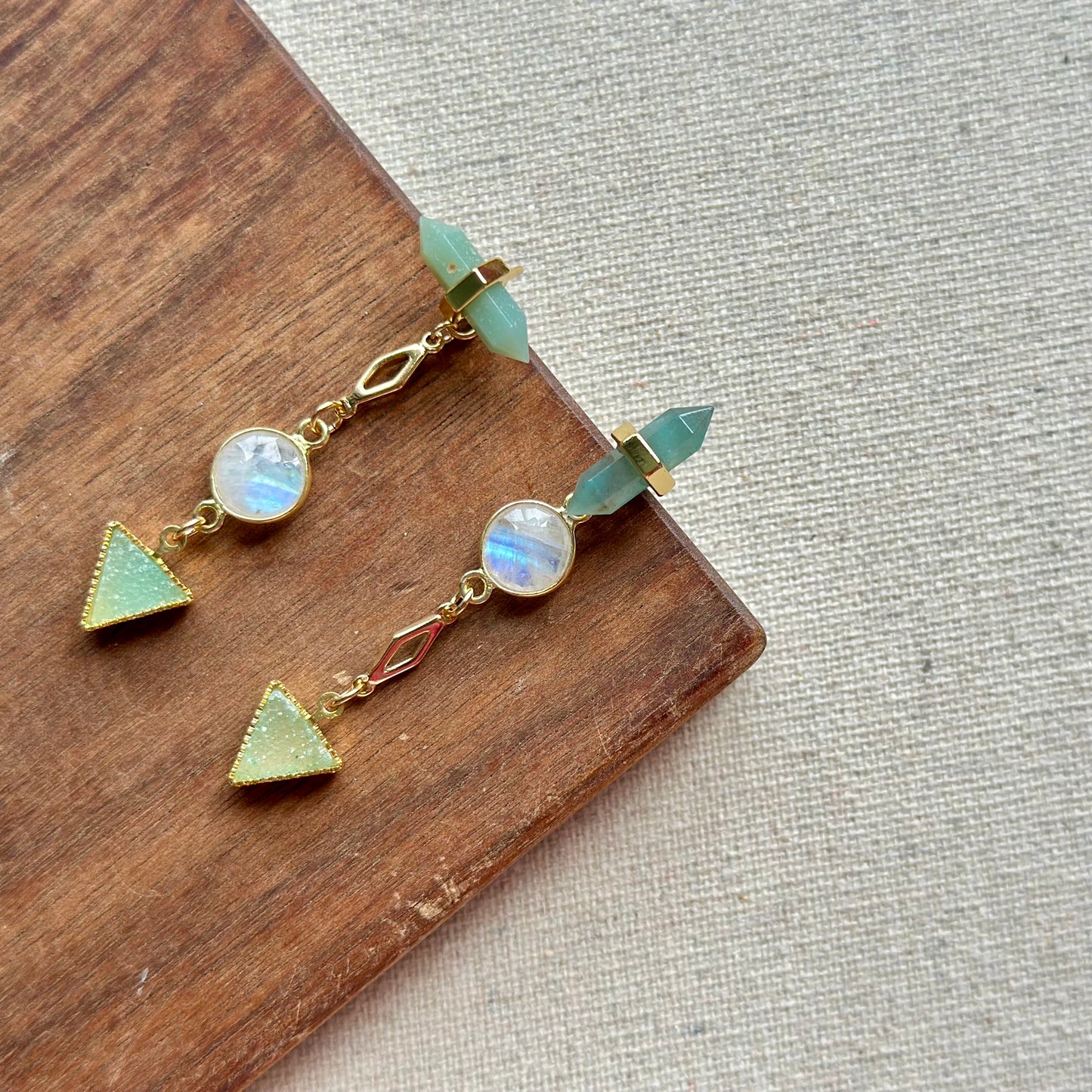 Amazonite And Moonstone Two-way Gold-plated Earring