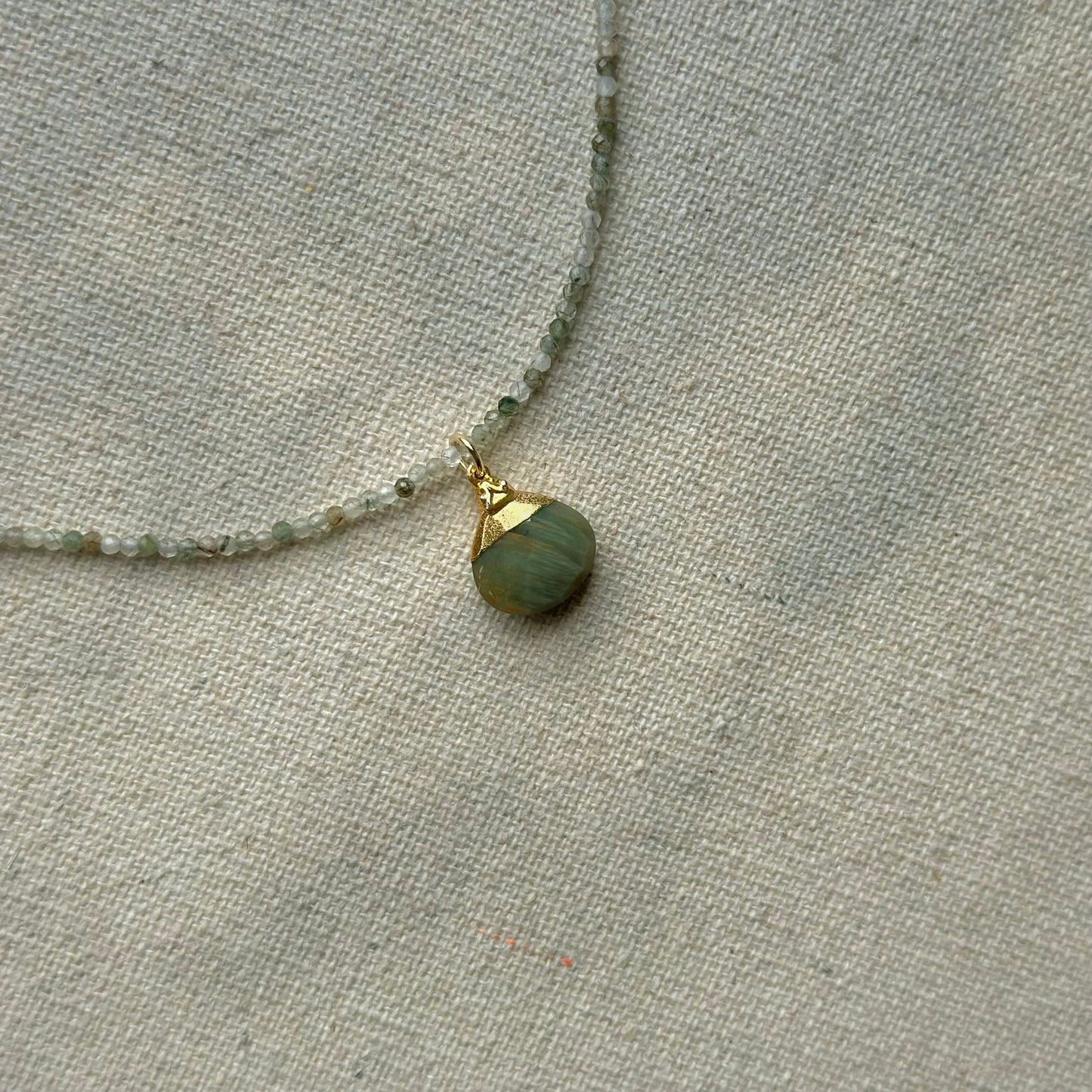 Green Cat Eye And Green Rutile Quartz Beaded Necklace