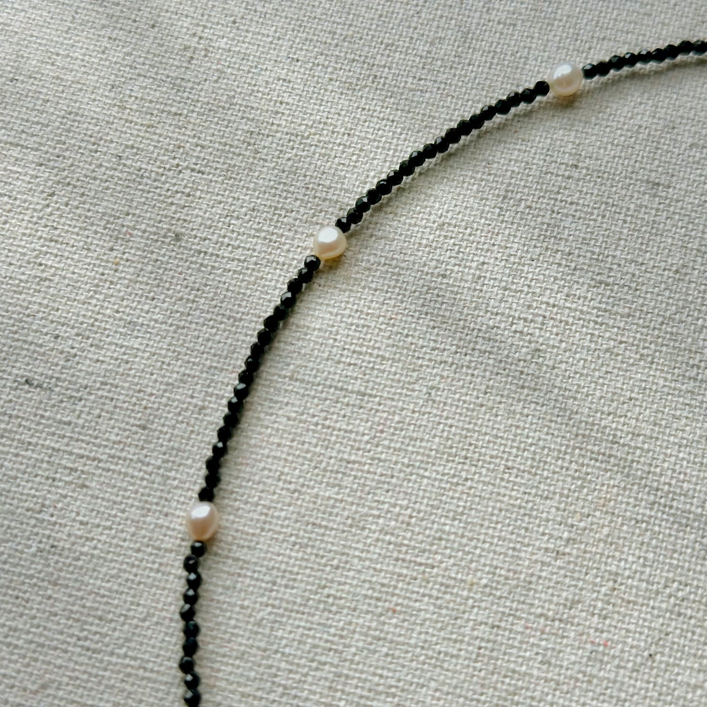 Black Spinel Beaded And Freshwater Pearl Beaded Choker Necklace