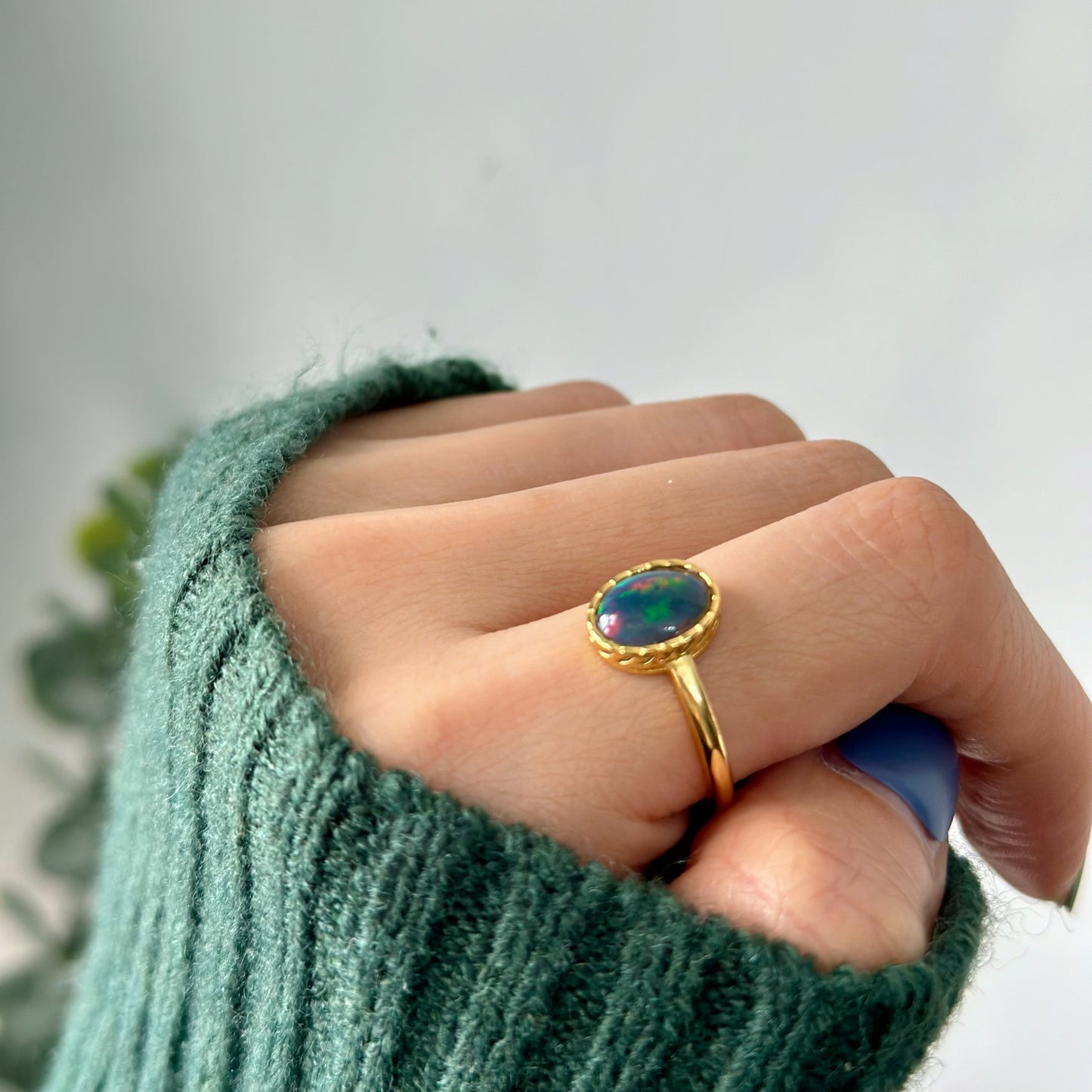 Black Opal Gold-plated Sterling Silver Ring