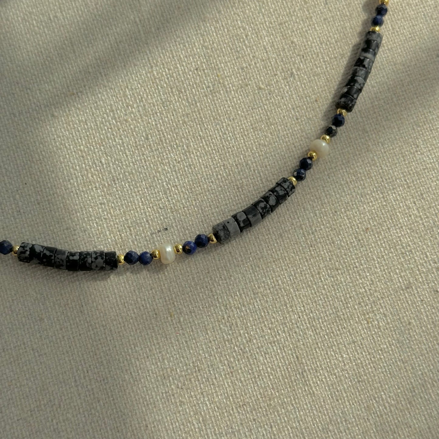 Dalmatian Jasper Mixed Lapis And Freshwater Pearl Beaded Necklace