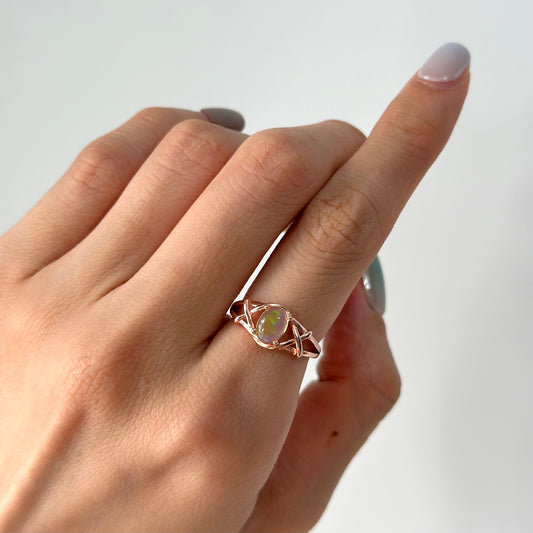 Opal Cross Adjustable Rose Gold-plated Sterling Silver Ring