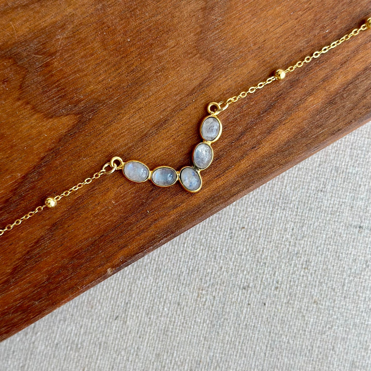 Moonstones V-shaped Dotty Chain Gold-plated Sterling Silver Necklace