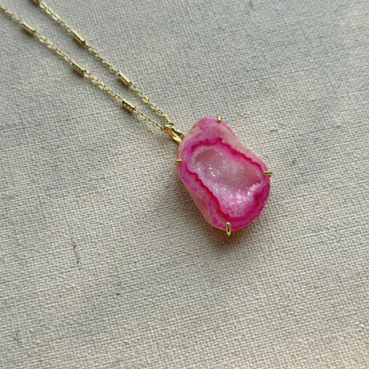 Pink Agate Long Gold-plated Necklace