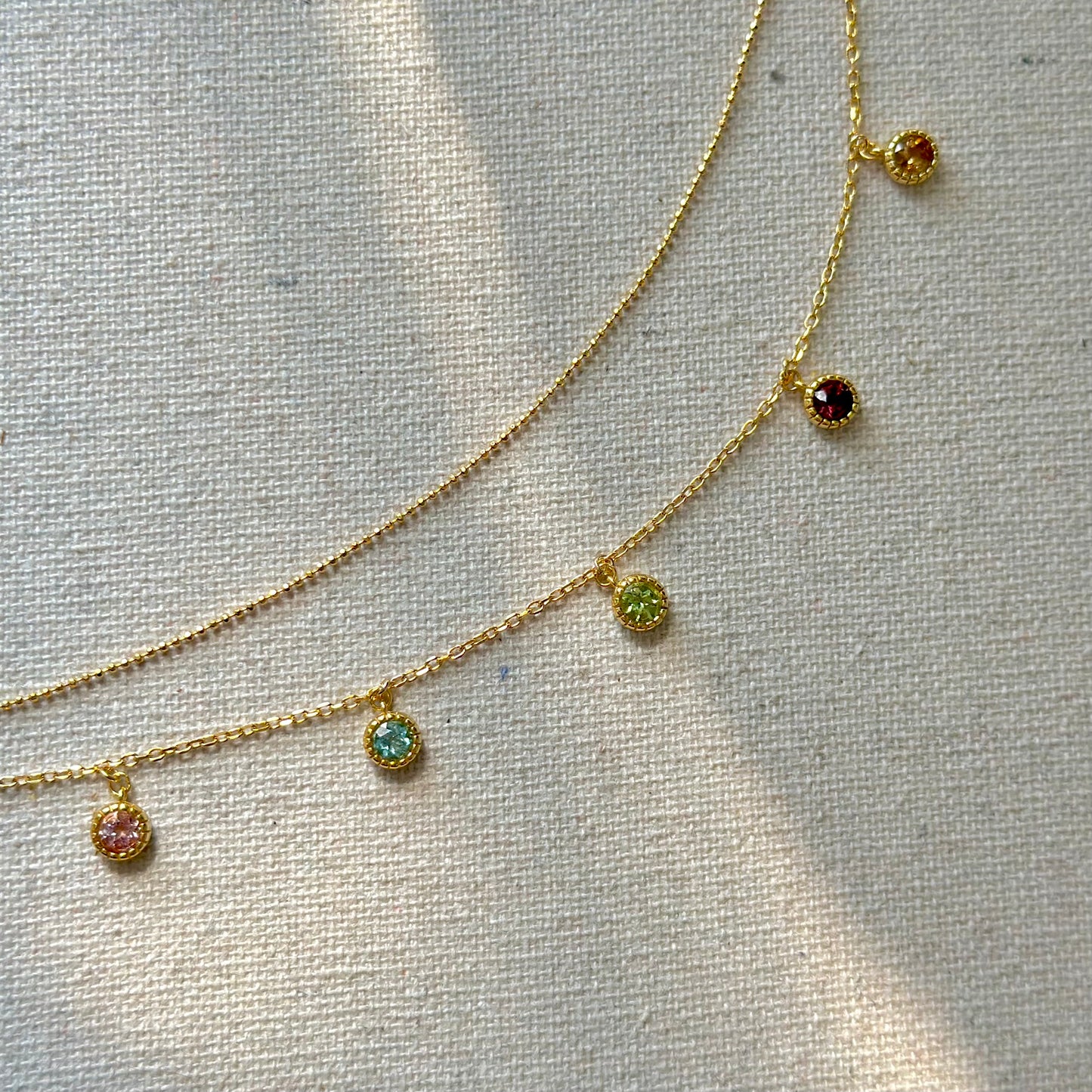 Mixed Tourmaline Dangling Double Layer Gold-plated Necklace