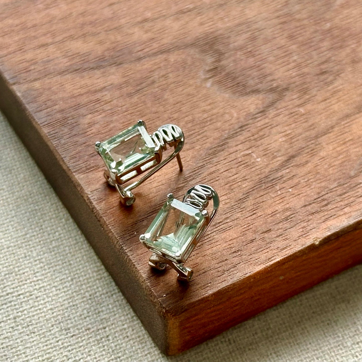 Green Amethyst Rectangle Sterling Silver Ear Stud